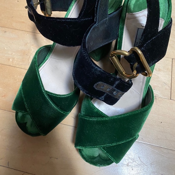 PRADA
Velvet Platform Sandals In Green/Black 391/2 - Picture 8 of 16